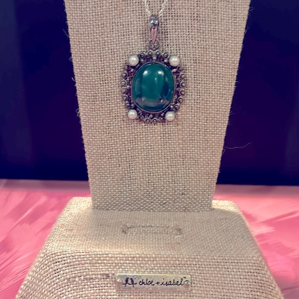 Malachite, freshwater pearl & 925 SS pendant